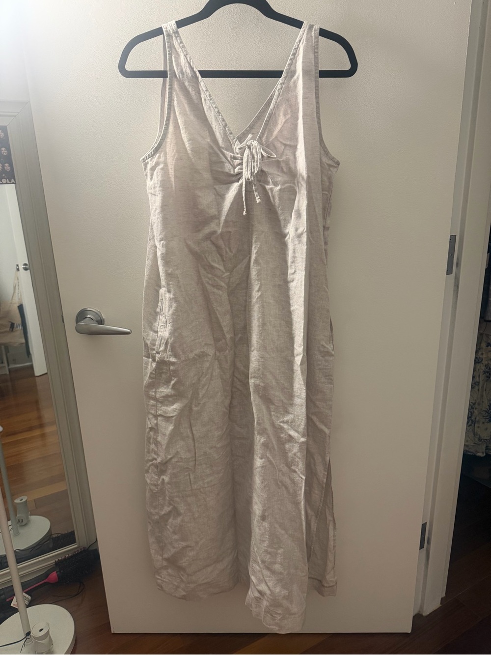 LOFT Light Beige Linen-Blend Sleeveless Maxi Dress